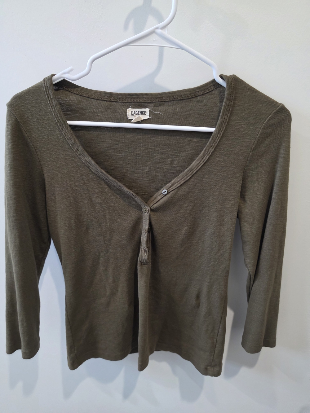 L'AGENCE Olive Green Button-Front V-Neck Top
